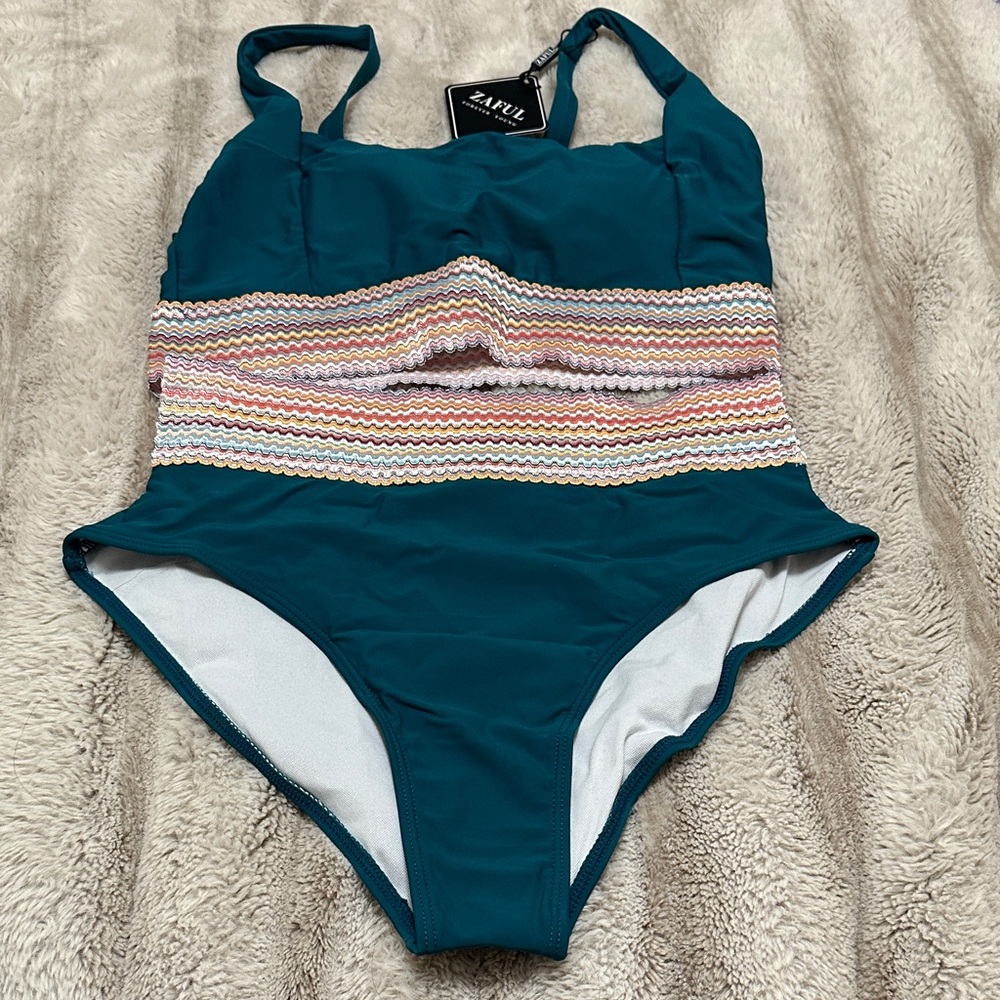 Zaful Two Piece Bikini in Teal and Colorful  Stripes